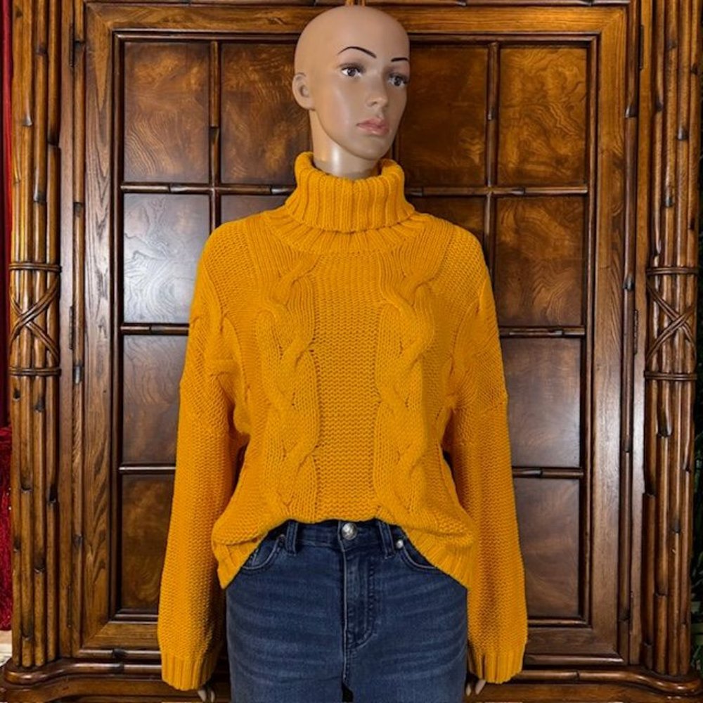 Sunflower Cotton Blend Cable Knit Turtleneck Sweater